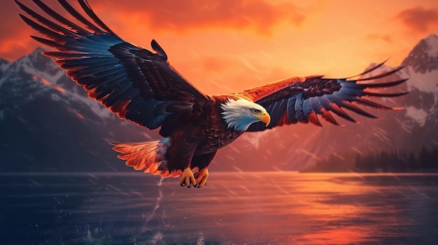 águila volando sobre el agua