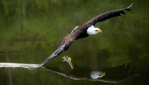 El águila vuela sobre el río.