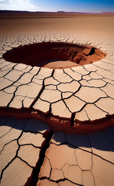 Un agujero en la arena está rodeado de agua.