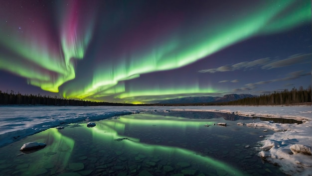 el agujero de la aurora se refleja en el agua