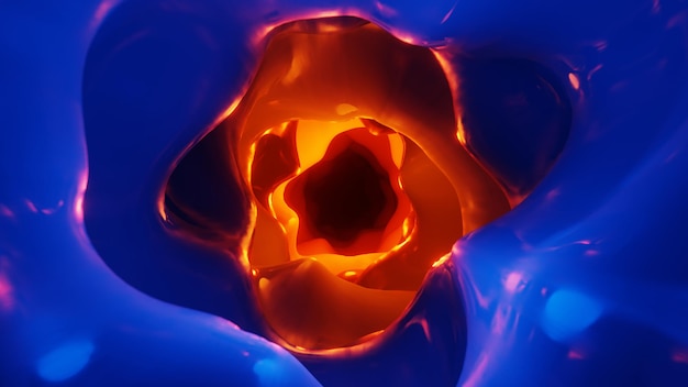 Agujero de gusano de túnel con animación de luces rojas y violetas Entorno espacial Ilustración 3D