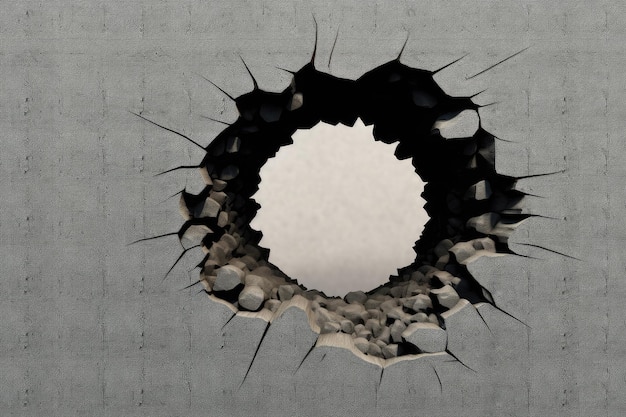 Foto un agujero en un muro de hormigón que ha sido arrancado.