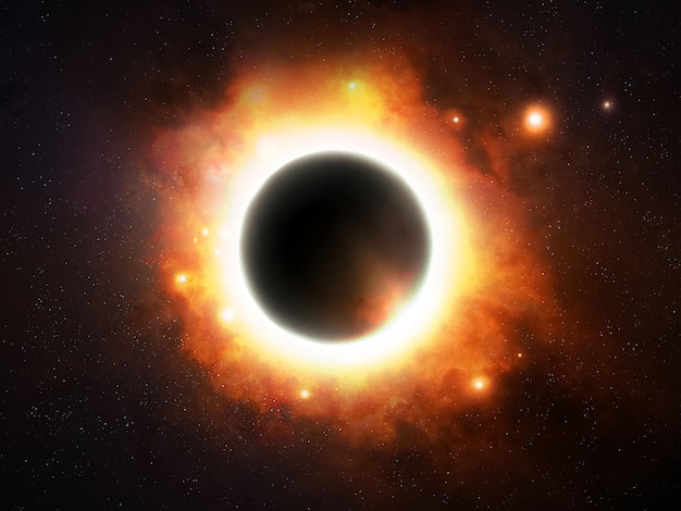 Un agujero negro absorbiendo luz en el espacio profundo Una enorme singularidad deforma el espacio