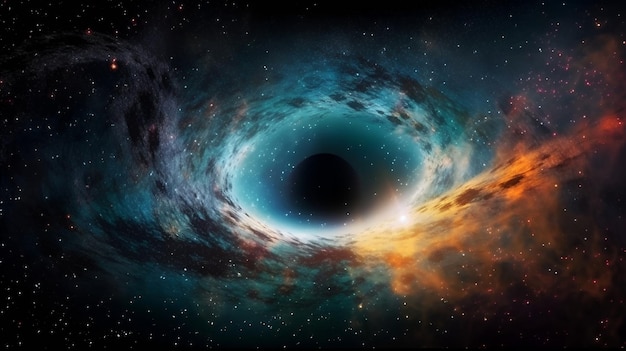 Un agujero negro en el espacio con un agujero azul en el centro