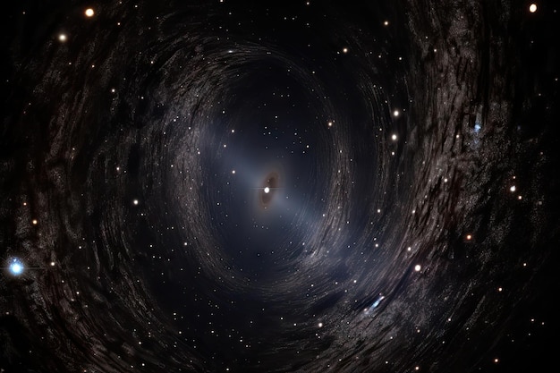 Agujero negro con estrellas y galaxias al fondo mostrando su increíble poder