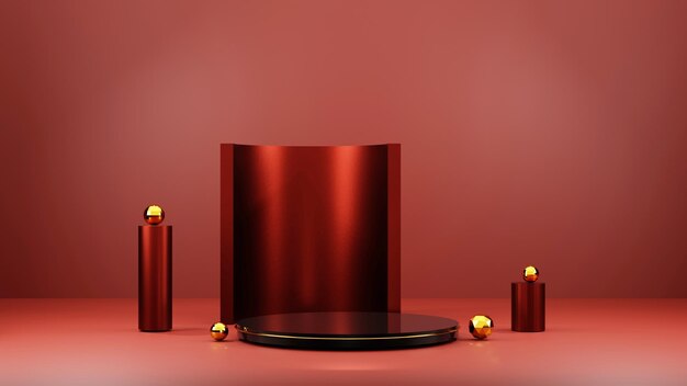 AH Escena abstracta para el producto cosmético y la presentación del paquete. Exhibición de podio rojo.