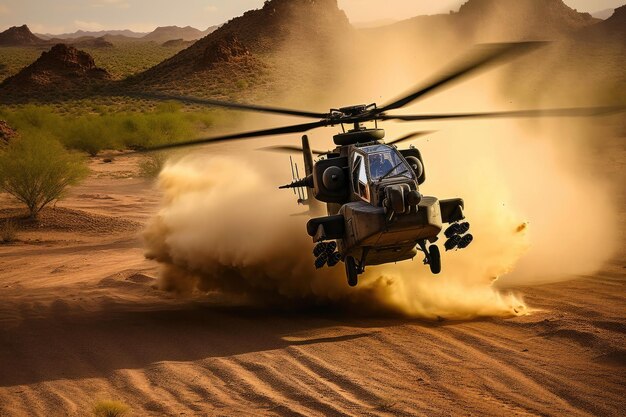 Foto ah64 apache gunship rápido e baixo em ação