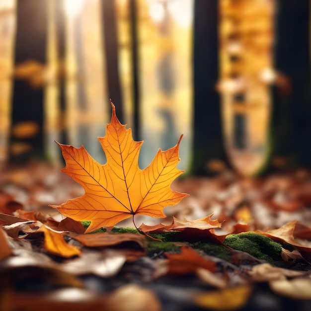 Ahornblatt auf dem Boden im Herbstwald