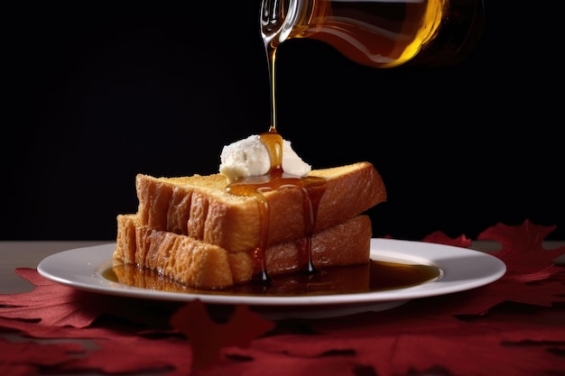 Ahornsirup tropft auf ein Stück Toast