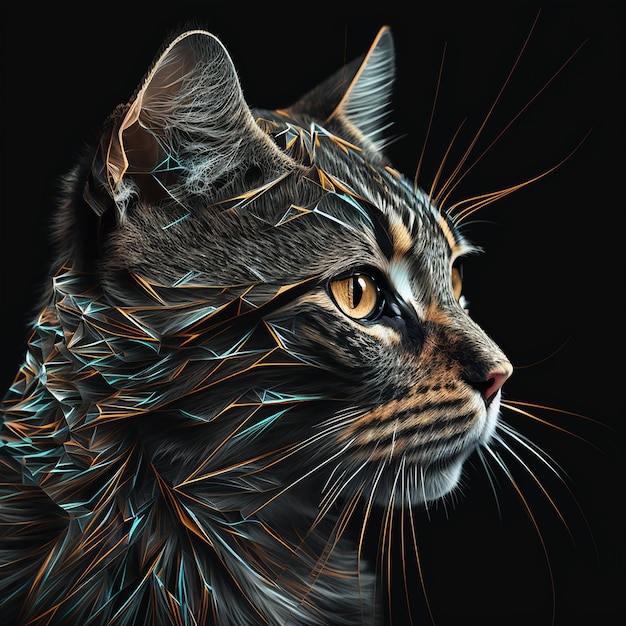 AI art Foto Nahaufnahme einer Katze mit leuchtenden Augen generativ