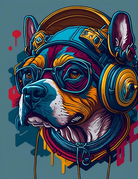 Ai art gerou um cachorro colorido com óculos e fone de ouvido