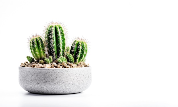 Ai cactus generativo en una olla en blanco