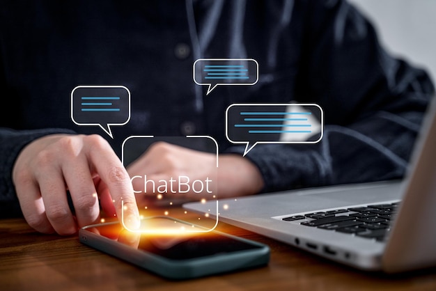 AI Chat bot ChatBot Tecnología y diseño de negocios concepto de aplicación de comunicación de Internet global