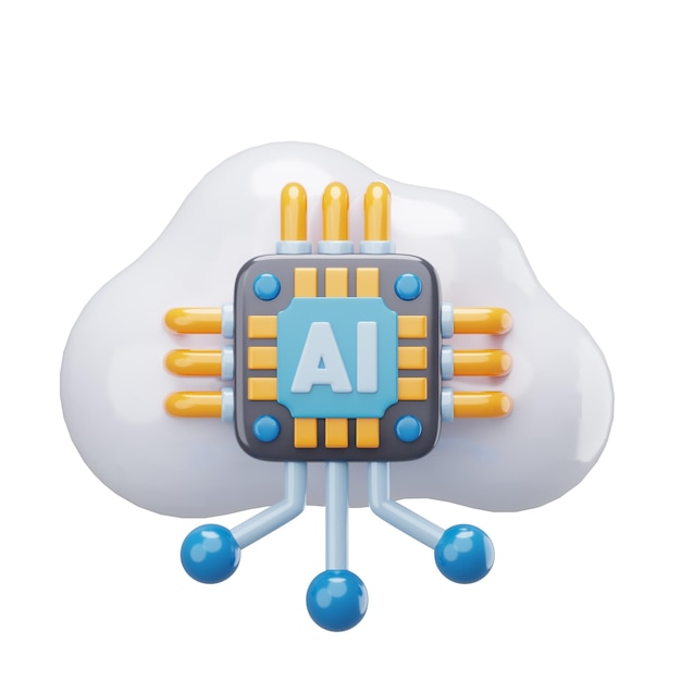 AI Cloud Computing Technology in a 3D Cartoon Style