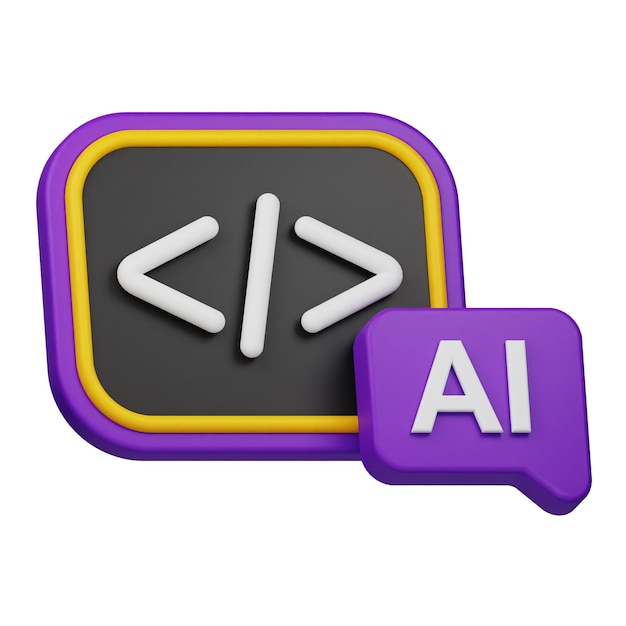 AI-Code 3D-Symbol auf weißem Hintergrund isoliert