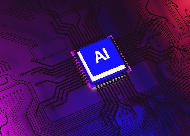 AI concepto de inteligencia artificial renderización 3D procesadores centrales de computadora cpu concepto de placa base