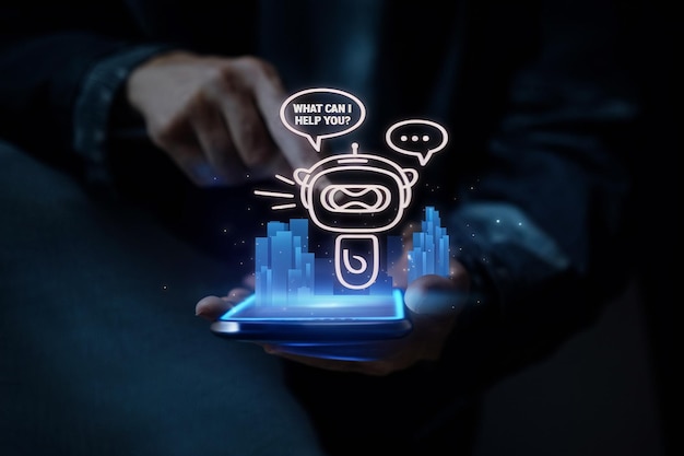 AI concepto de robot inteligente conversación bot inteligencia artificial abierto para los clientes de chat