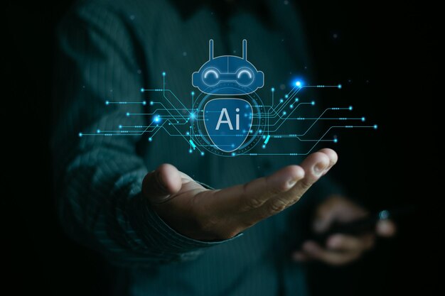 AI concepto de tecnología inteligente inteligencia artificial Los empresarios utilizan la tecnología de IA para conectarse con empresas globales asistentes de negocios y procesamiento basado en IA