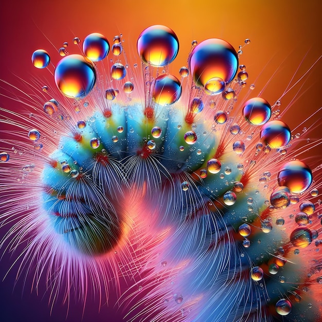 AI de gotas de água coloridas com reflexos no corpo do inseto