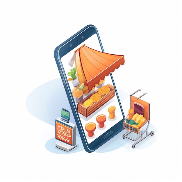 AI Digital Shopping Online Mobile Ilustração Fundo Branco