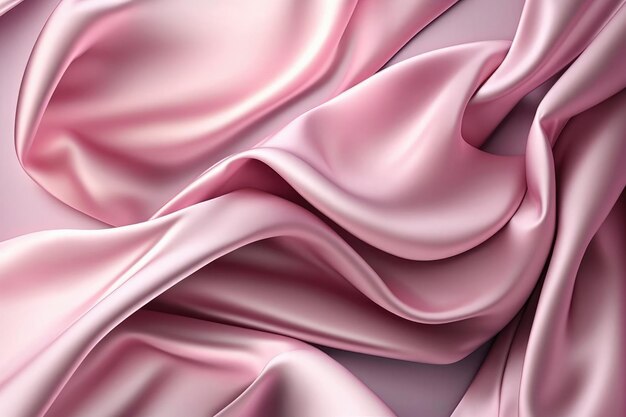AI erzeugte einen wunderschönen, eleganten, rosafarbenen, weichen Seidensatinhintergrund mit Wellen und Falten
