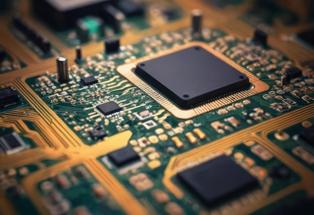 Ai fundo tecnológico placa-mãe chip digital processador de comunicação integrado conceito de tecnologia de circuito