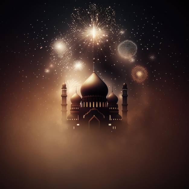 Ai geneaed Illustration der muslimischen Moschee mit schönem Feuerwerk