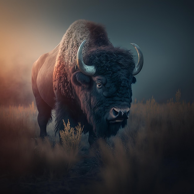 Ai genera una foto de bisonte europeo en el hermoso bosque blanco durante el invierno bison bonasus