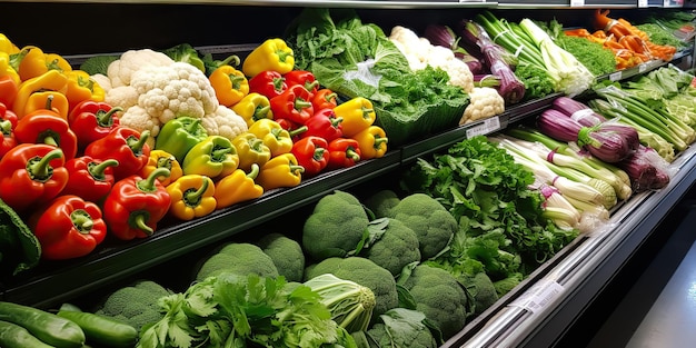 AI generada AI generativa alimentos ecológicos frescos vegetales dietéticos en la tienda del mercado