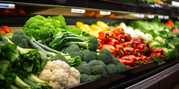 AI generada AI generativa alimentos ecológicos frescos vegetales dietéticos en la tienda del mercado