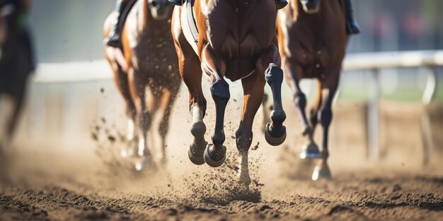 AI generada AI generativa Competición de carreras de caballos acción de juego Vista desde abajo en las patas del caballo casco Ilustración de arte gráfico