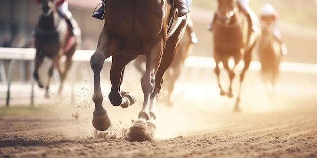 Foto ai generada ai generative jorse competencia de carrera acción de juego vista desde abajo a caballo