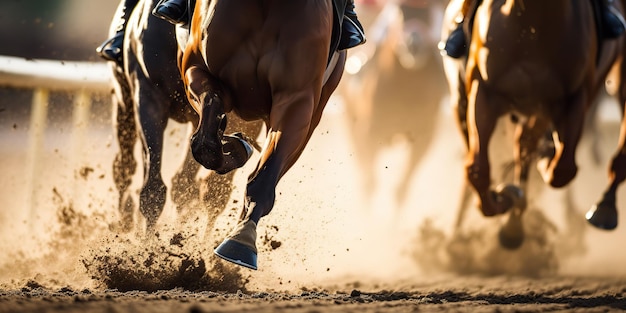 Foto ai generada ai generative jorse competencia de carrera acción de juego vista desde abajo a caballo