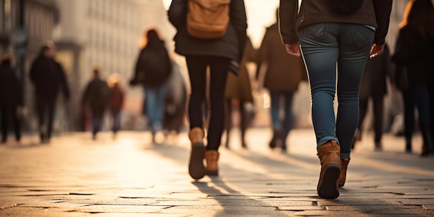 Foto ai generada ai generative multitud de personas caminando por la calle con las piernas en zapatos fondo urbano de la ciudad