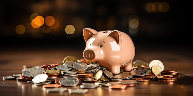 AI Generado AI Generative Piggy Pig Bank monedas que ahorran dinero en efectivo elemento financiero de depósito