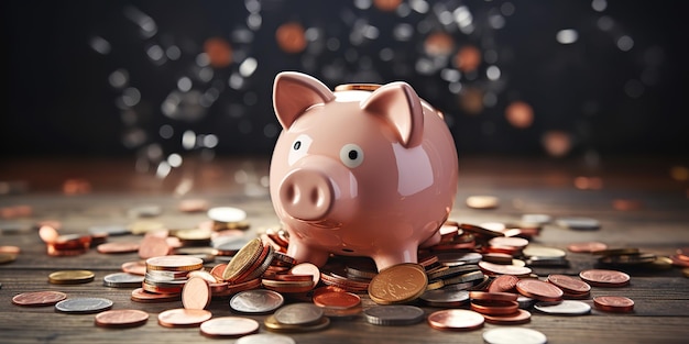 AI Generado AI Generative Piggy Pig Bank monedas que ahorran dinero en efectivo elemento financiero de depósito