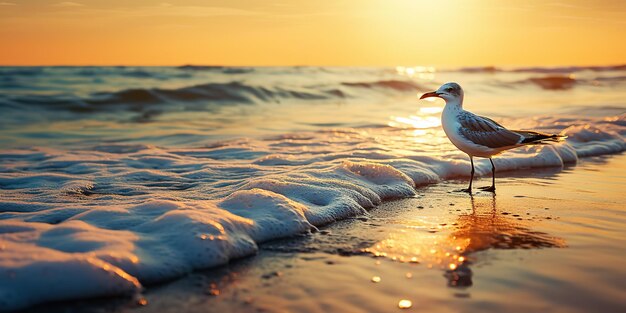 Foto ai generado ai generativo beautifil mar náutica puesta de sol playa isla con ave gaviota arte gráfico