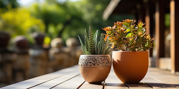 AI Generado AI Generativo Decorativo abstracto flor cactus planta botánica en mesa de madera rústica