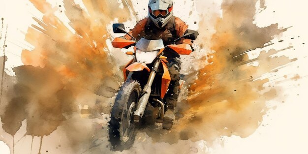 AI Generado AI Generativo Enduro moto cruz fuera de carretera motocicleta motocicleta camino sucio al aire libre acuarela pintura dibujo arte arte gráfico ilustración