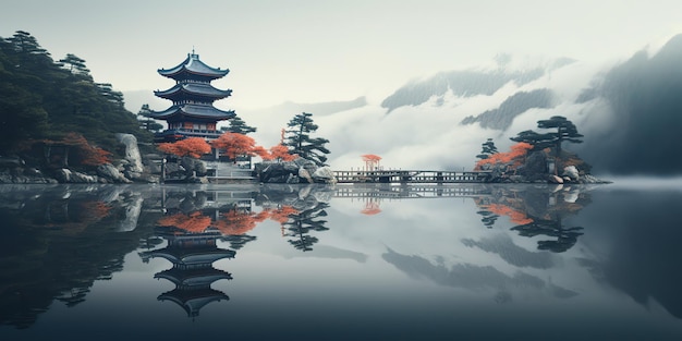 AI Generado AI Generativo Historia tradicional asiático Japonés Chino templo edificio torre