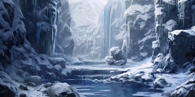 AI generado AI generativo Invierno nieve hielo naturaleza al aire libre cascada congelada paisaje fondo arte gráfico