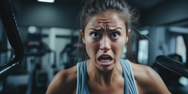 AI Generado AI Generativo Mujer joven mujer retrato facial en gimnasio fitness deporte correr expresión fondo deporte motivación foto ilustración arte gráfico ilustración