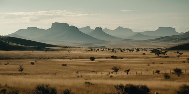 AI generado AI generativo Naturaleza salvaje al aire libre Fondo de paisaje de Sudáfrica con montañas y campo Ilustración de arte gráfico