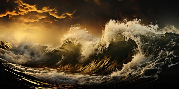 Foto ai generado ai generativo oscuro negro y amarillo salpicaduras de agua mar olas del océano fondo decorativo arte gráfico