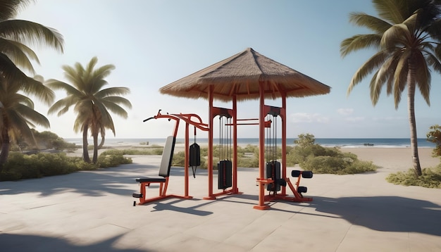 AI generado AI gimnasio al aire libre generativo en la playa