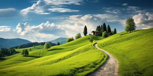 AI generado AI Naturaleza generativa paisaje al aire libre fondo con pradera de campo de montaña colina