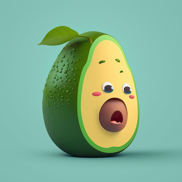 ai generado ilustración de aguacate 3D personaje de dibujos animados gracioso con ojos