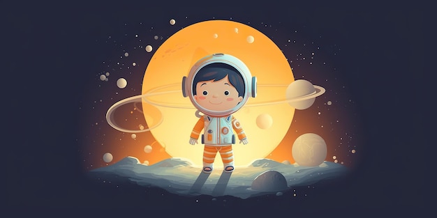 AI Generated 2d menino garoto pessoa homem personagem na galáxia da lua Astronauta no espaço da galáxia AI Generative