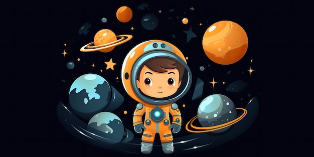 AI Generated 2d menino garoto pessoa homem personagem na galáxia da lua Astronauta no espaço da galáxia AI Generative