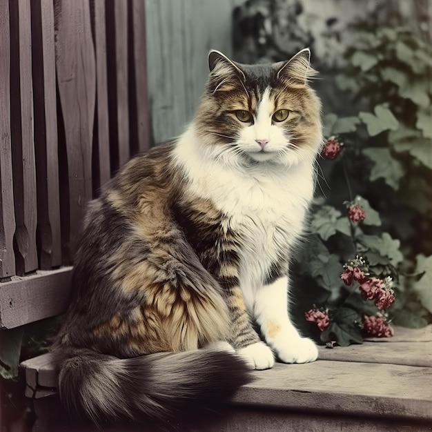 AI Generated AI Generative 1910s vintage retro color foto realista fotografía ilustración gato